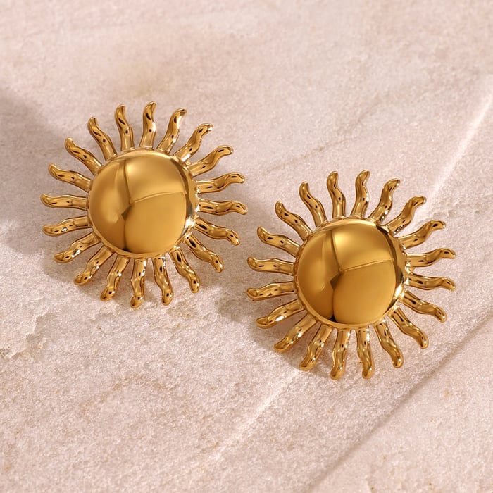 1 Pair Simple Series Retro Sun Stainless Steel  Gold Color Women's Earrings 